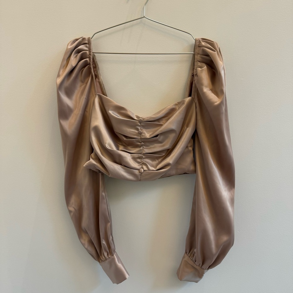 Banjul Satin Puff Sleeve Top in Taupe